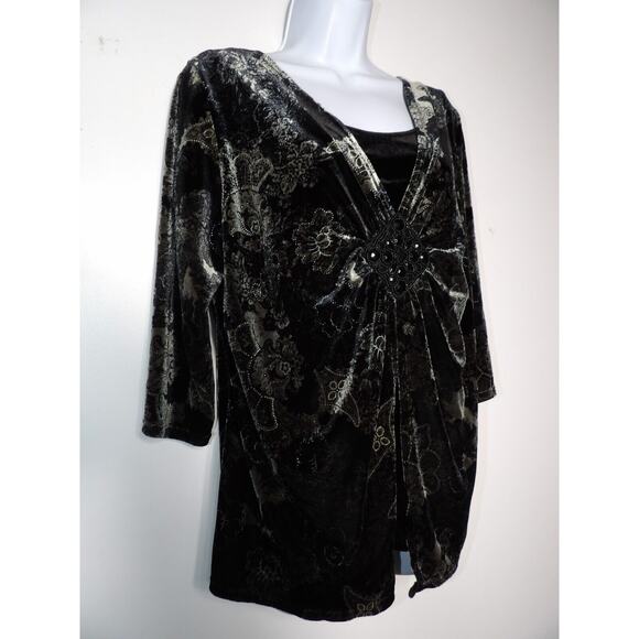 Notations Woman Blouse 1X Velvet Burnout Faux Cardigan Boho Floral Goth Fairy - Picture 4 of 14